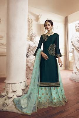 Dark green embroidered georgette salwar 1