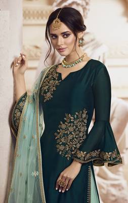 Dark green embroidered georgette salwar 2