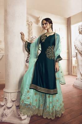 Dark green embroidered georgette salwar 3