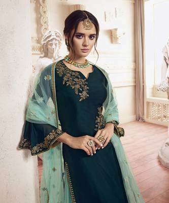 Dark green embroidered georgette salwar 4