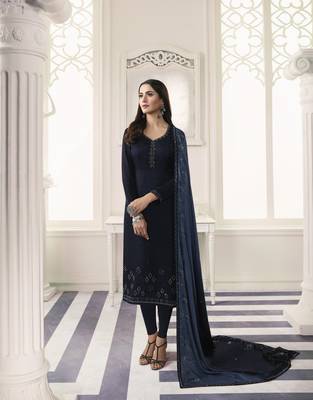 Dark blue self design georgette salwar 1