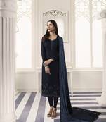 Dark blue self design georgette salwar