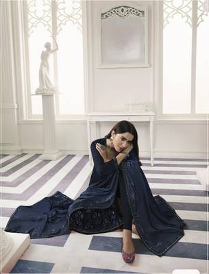 Dark blue self design georgette salwar 3