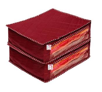 atorakushon   Fabric Saree Cover Garments Cover Bag Clothes Storage Wardrobe Organiser Pack of 2 (Maroon) 1