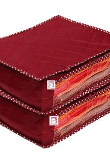 atorakushon   Fabric Saree Cover Garments Cover Bag Clothes Storage Wardrobe Organiser Pack of 2 (Maroon)