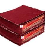 atorakushon   Fabric Saree Cover Garments Cover Bag Clothes Storage Wardrobe Organiser Pack of 2 (Maroon)