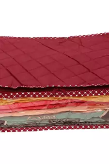 atorakushon   Fabric Saree Cover Garments Cover Bag Clothes Storage Wardrobe Organiser Pack of 2 (Maroon)