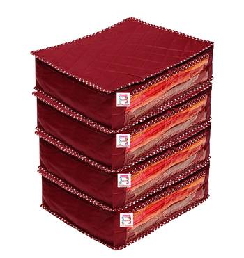 Atorakushon   Fabric 4 Piece Saree Cover Garments Cover Bag Clothes Storage Wardrobe Organizer (Maroon) 1