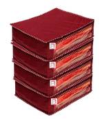 Atorakushon   Fabric 4 Piece Saree Cover Garments Cover Bag Clothes Storage Wardrobe Organizer (Maroon)