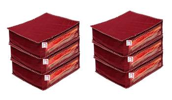 atorakushon   Fabric Saree Cover Garments Cover Bag Clothes Storage Wardrobe Organiser Pack of 6 (Maroon) 1