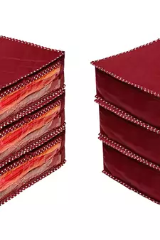 atorakushon   Fabric Saree Cover Garments Cover Bag Clothes Storage Wardrobe Organiser Pack of 6 (Maroon)