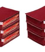atorakushon   Fabric Saree Cover Garments Cover Bag Clothes Storage Wardrobe Organiser Pack of 6 (Maroon)