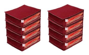 atorakushon   Fabric Saree Cover Garments Cover Bag Clothes Storage Wardrobe Organiser Pack of 8 (Maroon) 1