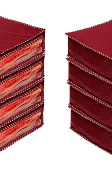 atorakushon   Fabric Saree Cover Garments Cover Bag Clothes Storage Wardrobe Organiser Pack of 8 (Maroon)