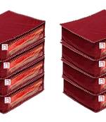 atorakushon   Fabric Saree Cover Garments Cover Bag Clothes Storage Wardrobe Organiser Pack of 8 (Maroon)