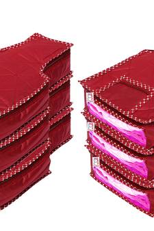atorakushon   Fabric Blouse Cover Garments Cover Bag Clothes Storage Wardrobe Organiser Pack of 6 (Maroon)