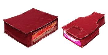 atorakushon   Fabric Saree Cover Blouse Garments Cover Bag Clothes Storage Wardrobe Organiser Set of 2 (Maroon) 1