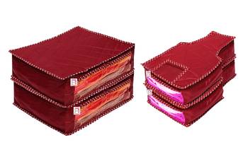 atorakushon   Fabric Saree Cover Blouse Garments Cover Bag Clothes Storage Wardrobe Organiser Set of 4 (Maroon) 1