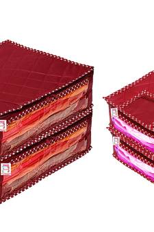 atorakushon   Fabric Saree Cover Blouse Garments Cover Bag Clothes Storage Wardrobe Organiser Set of 4 (Maroon)