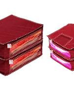 atorakushon   Fabric Saree Cover Blouse Garments Cover Bag Clothes Storage Wardrobe Organiser Set of 4 (Maroon)