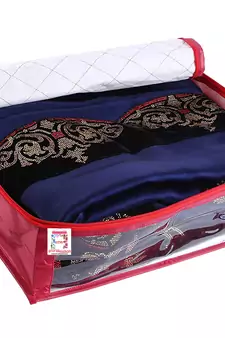 atorakushon   Fabric Saree Cover Blouse Garments Cover Bag Clothes Storage Wardrobe Organiser Set of 4 (Maroon)