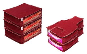 atorakushon   Fabric Saree Cover Blouse Garments Cover Bag Clothes Storage Wardrobe Organiser Set of 5 (Maroon) 1