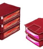 atorakushon   Fabric Saree Cover Blouse Garments Cover Bag Clothes Storage Wardrobe Organiser Set of 5 (Maroon)