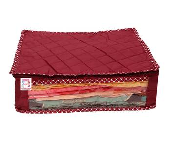 atorakushon   Fabric Saree Cover Blouse Garments Cover Bag Clothes Storage Wardrobe Organiser Set of 5 (Maroon) 3