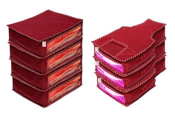 atorakushon   Fabric Saree Cover Blouse Garments Cover Bag Clothes Storage Wardrobe Organiser Set of 7 (Maroon) 1