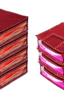 atorakushon   Fabric Saree Cover Blouse Garments Cover Bag Clothes Storage Wardrobe Organiser Set of 7 (Maroon)