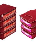 atorakushon   Fabric Saree Cover Blouse Garments Cover Bag Clothes Storage Wardrobe Organiser Set of 7 (Maroon)