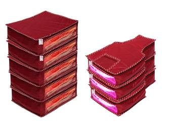 atorakushon   Fabric Saree Cover Blouse Garments Cover Bag Clothes Storage Wardrobe Organiser Set of 8 (Maroon) 1