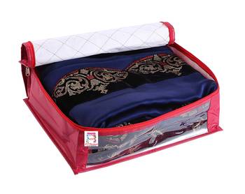 atorakushon   Fabric Saree Cover Blouse Garments Cover Bag Clothes Storage Wardrobe Organiser Set of 8 (Maroon) 4