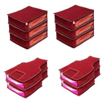 atorakushon   Fabric Saree Cover Blouse Garments Cover Bag Clothes Storage Wardrobe Organiser Set of 10 (Maroon) 1