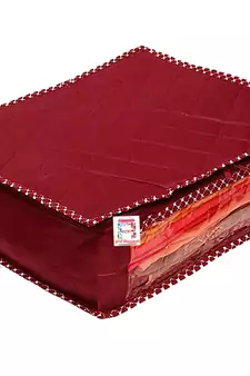 atorakushon   Fabric Saree Cover Blouse Garments Cover Bag Clothes Storage Wardrobe Organiser Set of 10 (Maroon)