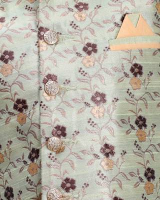 Green printed cotton silk boys-kurta-pyjama 4
