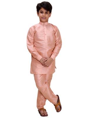 Pink printed cotton silk boys-kurta-pyjama 2