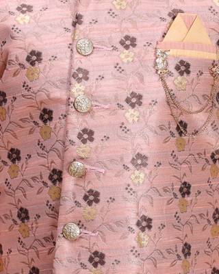 Pink printed cotton silk boys-kurta-pyjama 4