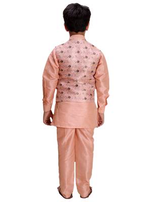 Pink printed cotton silk boys-kurta-pyjama 5