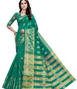 Blissta Rama Art Silk Jacquard & Zari Butta Woven Saree With Running Blouse