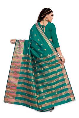 Blissta Rama Silk Blend Boder & Butta Work Jacquard Woven Saree With Running Blouse 2