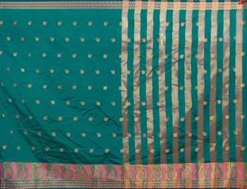 Blissta Rama Silk Blend Boder & Butta Work Jacquard Woven Saree With Running Blouse 4