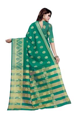 Kimisha Rama Art Silk Jacquard & Zari Butta Woven Saree With Running Blouse 2