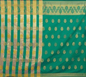 Kimisha Rama Art Silk Jacquard & Zari Butta Woven Saree With Running Blouse 4