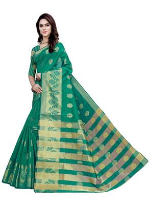 Kimisha Rama Art Silk Jacquard & Zari Butta Woven Saree With Running Blouse 5