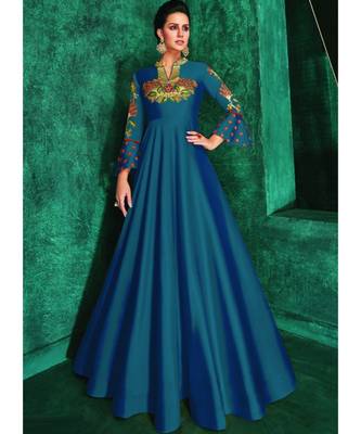 blue embroidered silk blend readymade suits 2