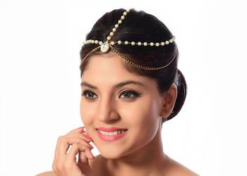 Fancy Design Matha Patti For Gold Finishing In White Stone & Pearl 2