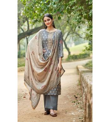 Grey floral print cotton silk salwar 1