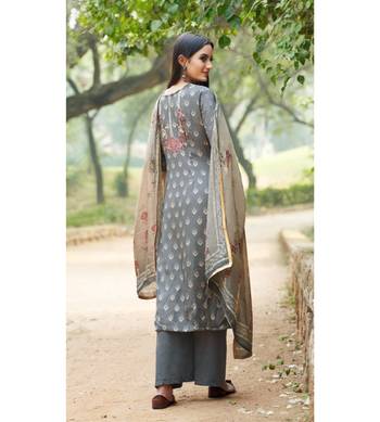 Grey floral print cotton silk salwar 2