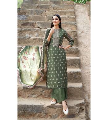 Green floral print cotton silk salwar 1